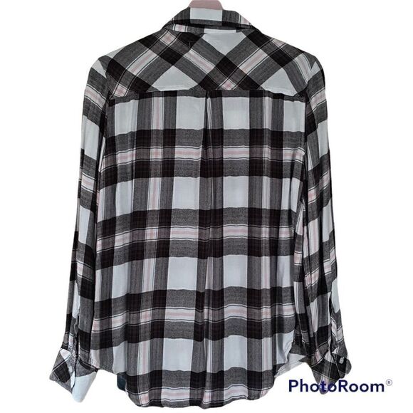 RAILS Hunter plaid Shirt White Grey Peach button down long sleeve top - Picture 4 of 13